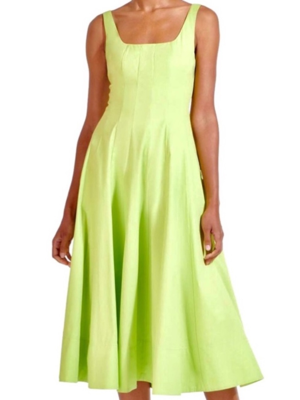 🌺🎉HP🎉🌺 NWT Staud Wells Midi Dress Lime - Picture 1 of 16
